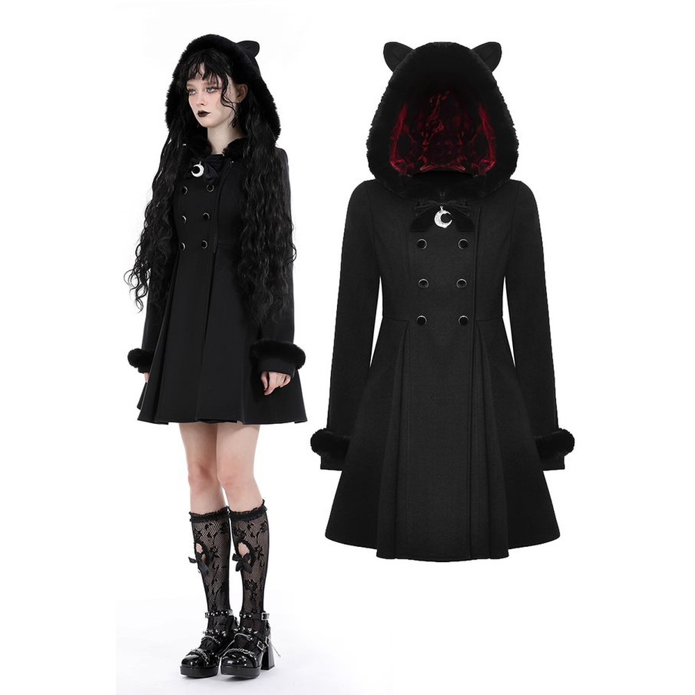 Dark in Love - Lolita cat ear doublebreasted Coat - Black